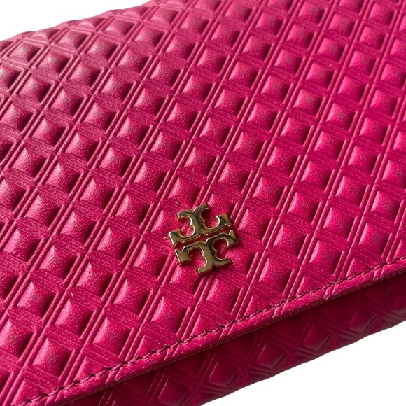 Tory Burch Marion Continental Wallet Embossed Fuschia Leather Envelope Long Pink - Picture 3 of 6